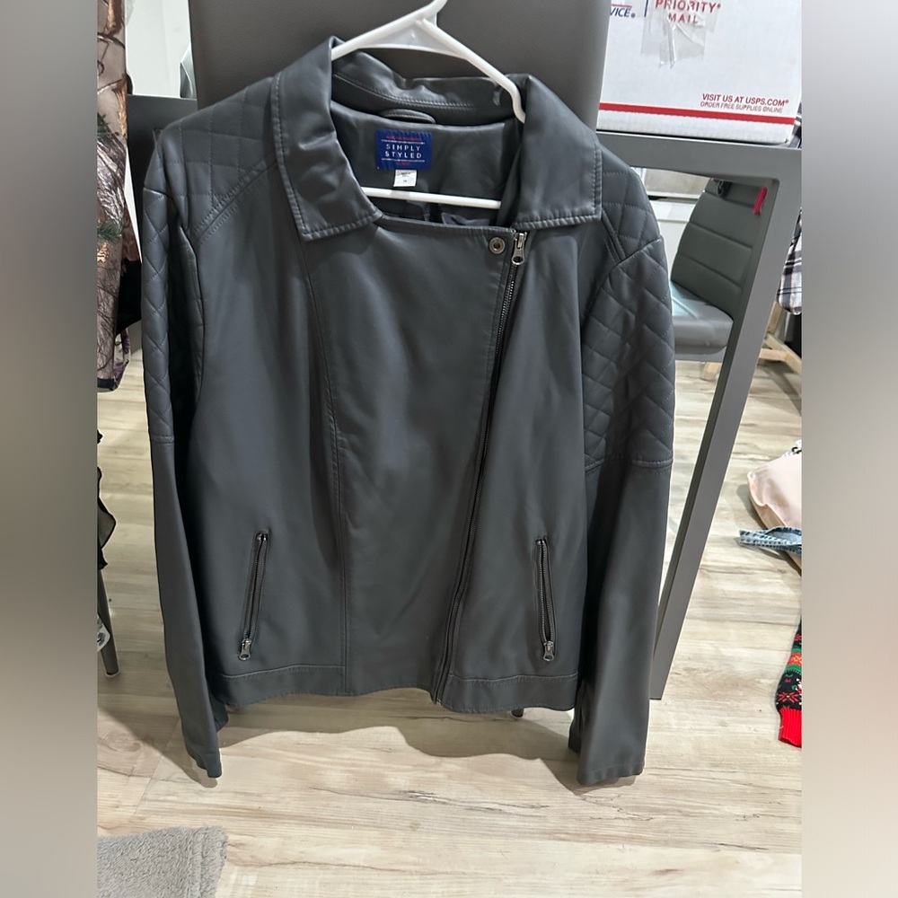 Dark gray, fake leather jacket, one X